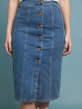 Anthropologie Pilcro Blue Denim Button-Front Pencil Skirt - Size 8